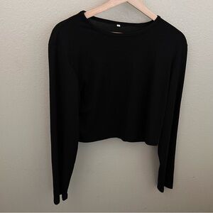 Basic Black Long Sleeve Cropped Top Size XL